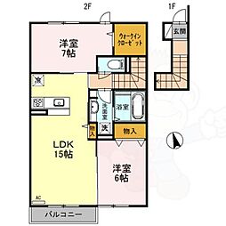 グランパルク2 2階2LDKの間取り