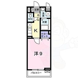 ウエストメゾンA 1階1Kの間取り