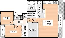 近鉄奈良線 富雄駅 徒歩5分の賃貸マンション 1階2LDKの間取り