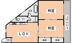 メゾン・ド・フルール生駒壱番館 2LDKの間取図画像