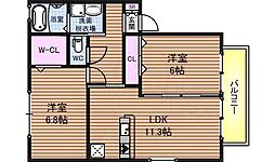 カリーノ　D棟 2階2LDKの間取り