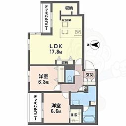 シャーメゾン オークルート奈良 2LDKの間取図画像