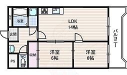 グランドハイツ森川 2LDKの間取図画像