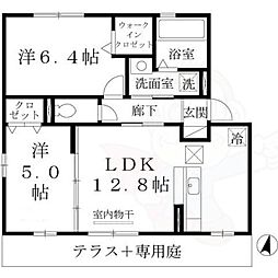 リビングタウンくにみA棟 2LDKの間取図画像