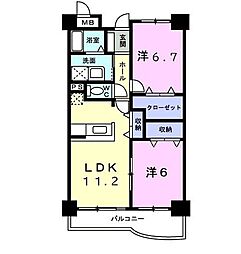 ガーデンスクエア 3階2LDKの間取り