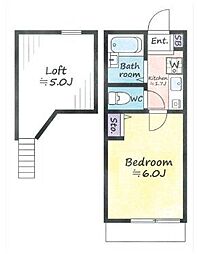 第12シバタハウス 1Kの間取図画像
