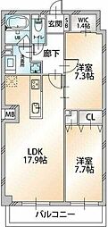 KDXレジデンス溝の口 2LDKの間取図画像