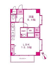 ベルデュール宮前平 1LDKの間取図画像