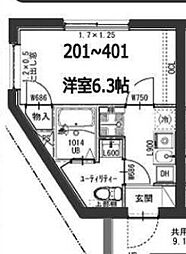 アイリス東品川 2階1Kの間取り