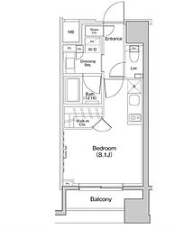 ザ・パークハビオ荏原中延プレイス 9階ワンルームの間取り