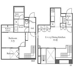 ミリアレジデンス乃木坂 1LDKの間取図画像