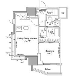 ザ・パークハビオ荏原中延駅前 1LDKの間取図画像