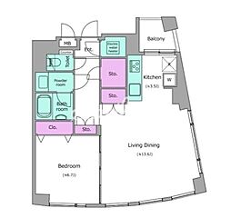 レジディアタワー乃木坂 1LDKの間取図画像