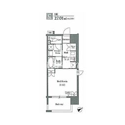 フレアージュ恵比寿 1Kの間取図画像