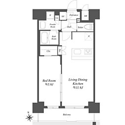 プレサンスブルーム浅草 5階1LDKの間取り