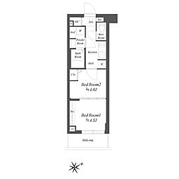 ブランシエスタ品川大井町パークエッジ 4階2Kの間取り
