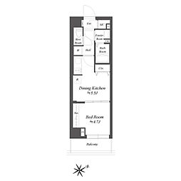 ブランシエスタ品川大井町パークエッジ 4階1DKの間取り