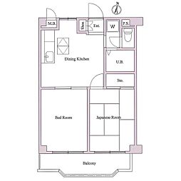 ガーデンヒルズ壱番館 1階2DKの間取り