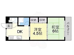 奥村マンション 2DKの間取図画像