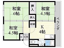 御殿山コーポB棟 3Kの間取図画像