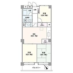 ソフトタウン谷津遊園2号棟 3DKの間取図画像