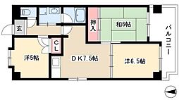 コーポラス葵 6階3DKの間取り
