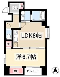 コンフォートシティII 2階1LDKの間取り