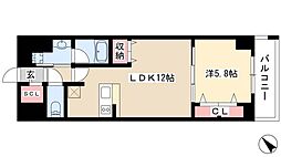 グランルクレ新栄イースト 2階1LDKの間取り