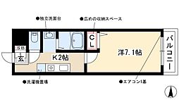 プリムローズマンション 2階1Kの間取り
