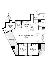 MOTHER 7階2SLDKの間取り