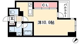 アビタシオン今池パルク 9階ワンルームの間取り