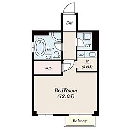 シュタットメゾンII 8階ワンルームの間取り