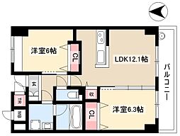 リンパクマンション 9階2LDKの間取り