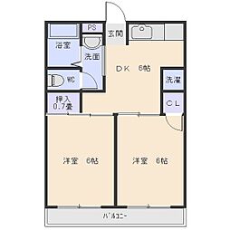 佐藤第一ビル 3階2DKの間取り