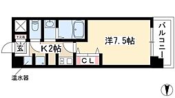 グランカーサ千代田 9階1Kの間取り
