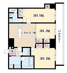 さくらHills NISHIKI Platinum Residence 13階3LDKの間取り