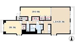 センチュリー富士見 11階2LDKの間取り
