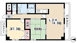 シティーコート翠雲 6階2LDKの間取り