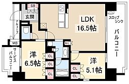 グランパセオ名駅那古野 5階2LDKの間取り