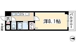 ルラシオン阿由知通 3階1Kの間取り