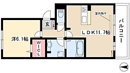 アバンサール 1階1LDKの間取り