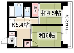 内山ビル 2階2Kの間取り