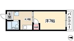 グリーンハイツ今池 4階1Kの間取り