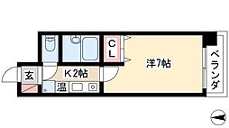 エステート記念橋 4階1Kの間取り