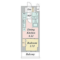 エスリードレジデンス東別院マークス 6階1DKの間取り
