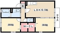 グランディールA 1階2LDKの間取り