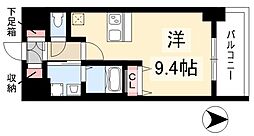 プレサンス名古屋駅前ヴェルロード 9階ワンルームの間取り