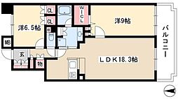 レジディア徳川 8階2LDKの間取り