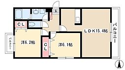 リバーサイド千年 3階2LDKの間取り