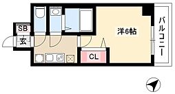 アステリ鶴舞テーセラ 13階1Kの間取り